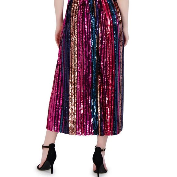 Julia Jordan Rainbow Sequin Stripe Fit & Flare Cocktail Dress - Picture 10 of 10